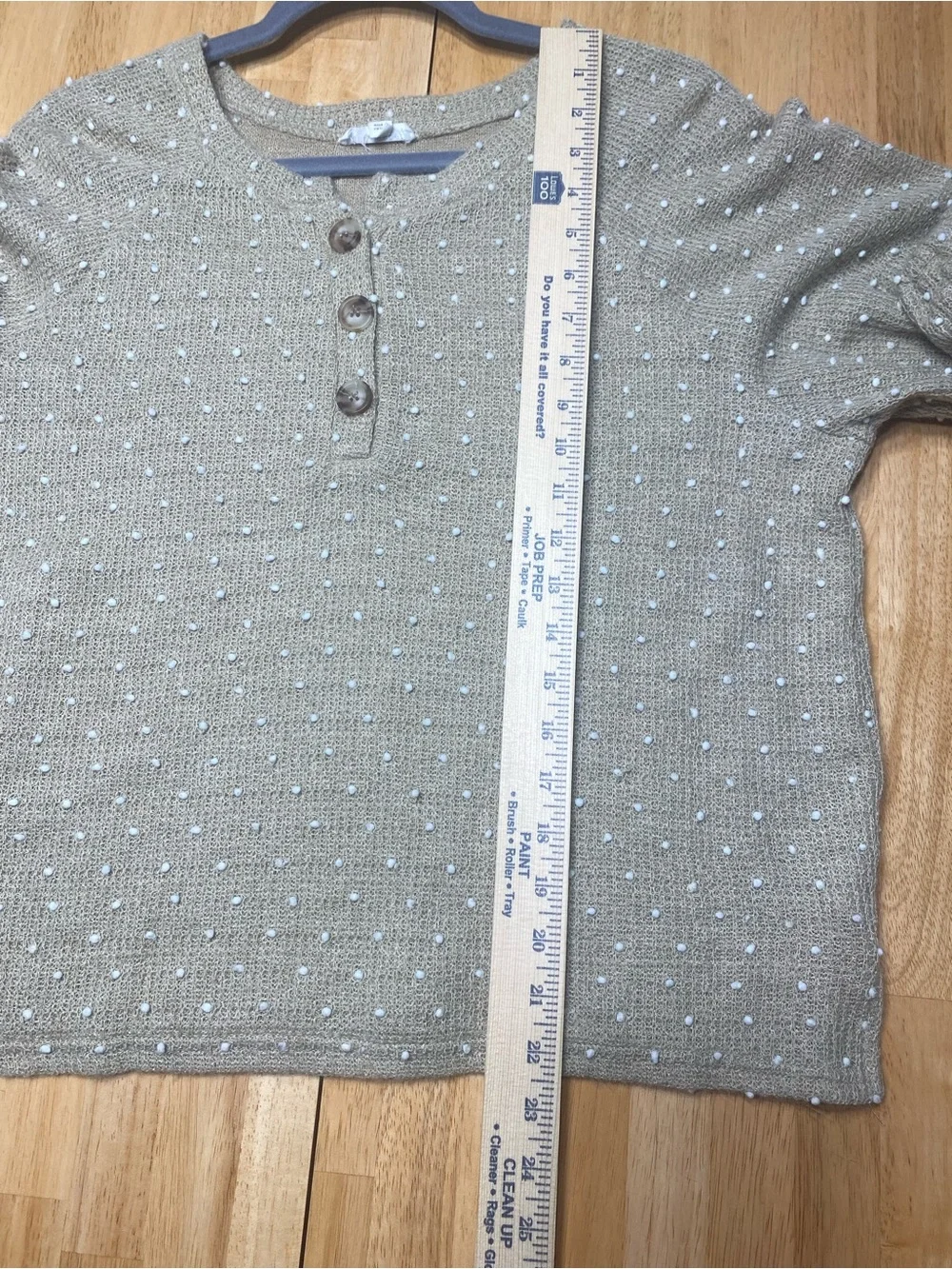 Women’s Beige Dot-Accent Knit Henley Sweater Top